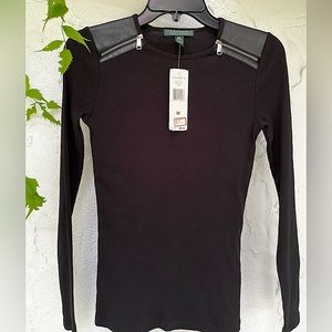 Lauren by Ralph Lauren Black Long Sleeve Top w Zipper Shoulders - Size XS NWT